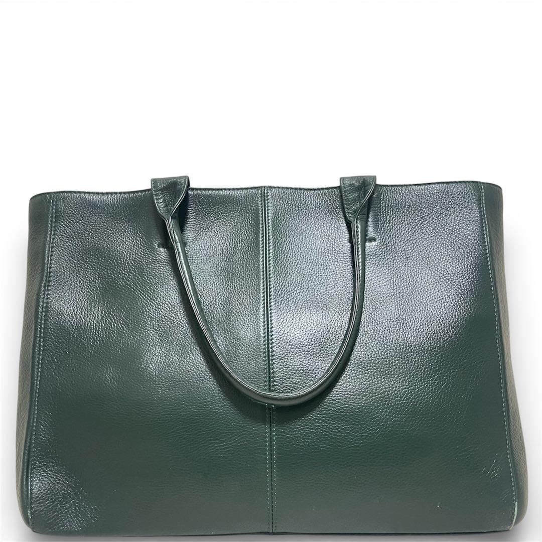 極美品｜SHIPS シップス【A4収納可】本革 トートバッグ シボ革 グリーン
