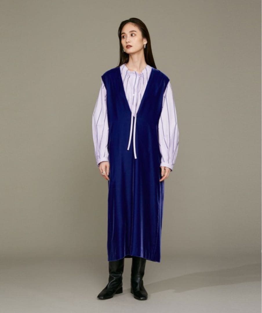 nanouniverse LB.01/ベルベットVネックワンピース ノースリーブ