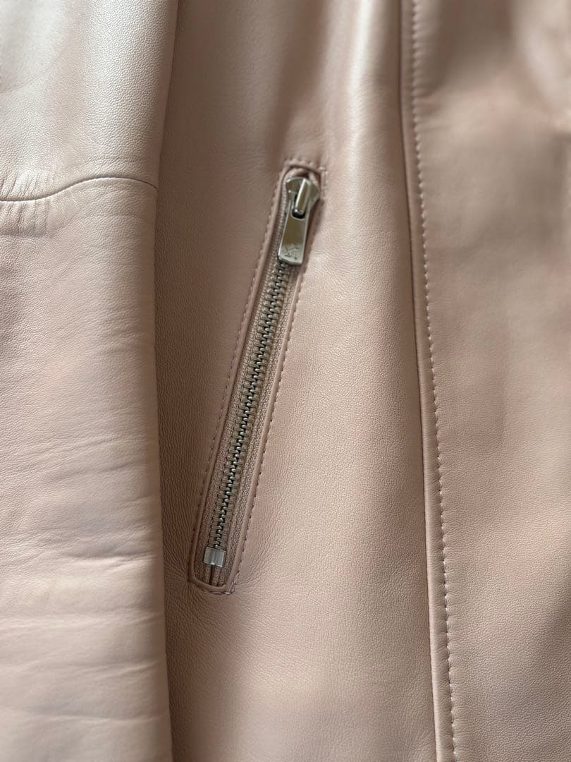 ANAYI ノーカラーレザージャケット ピンクベージュ38