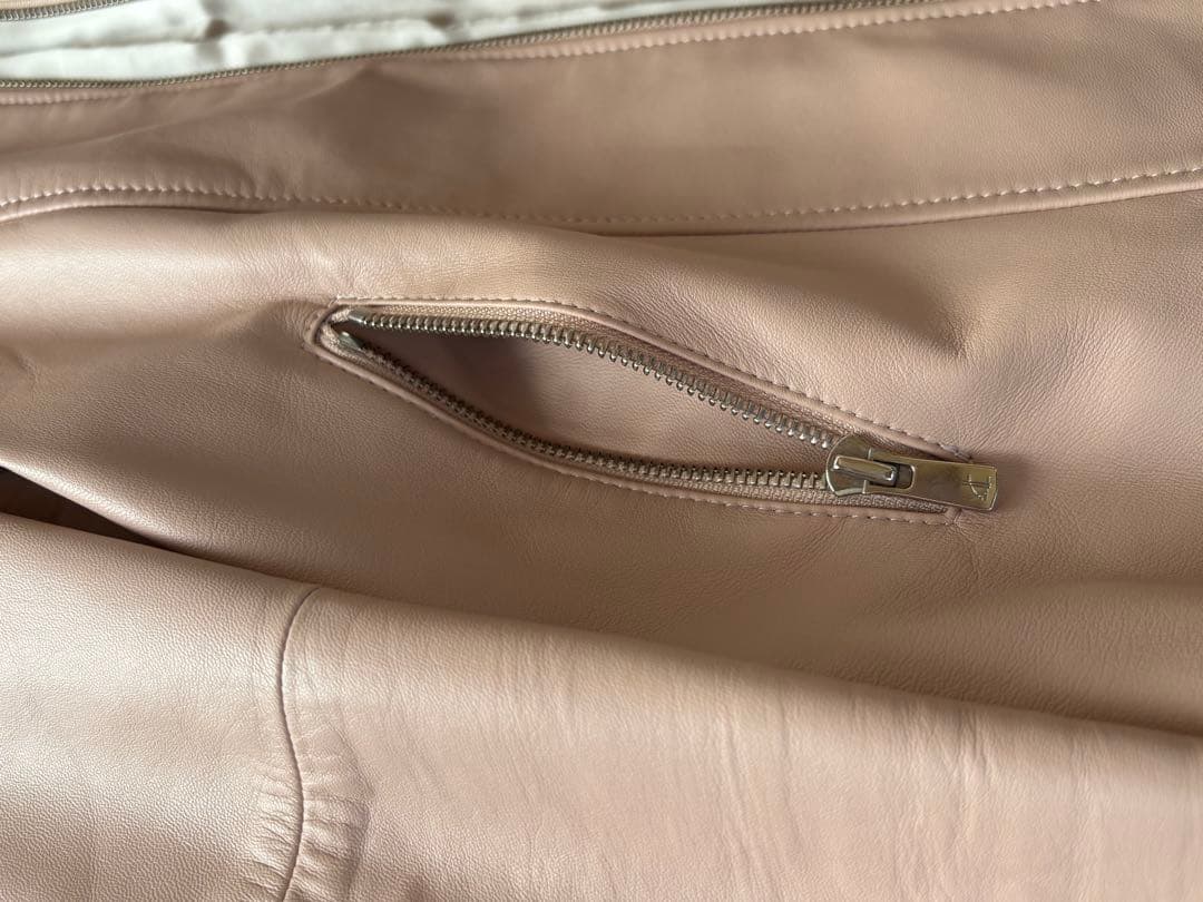 ANAYI ノーカラーレザージャケット ピンクベージュ38