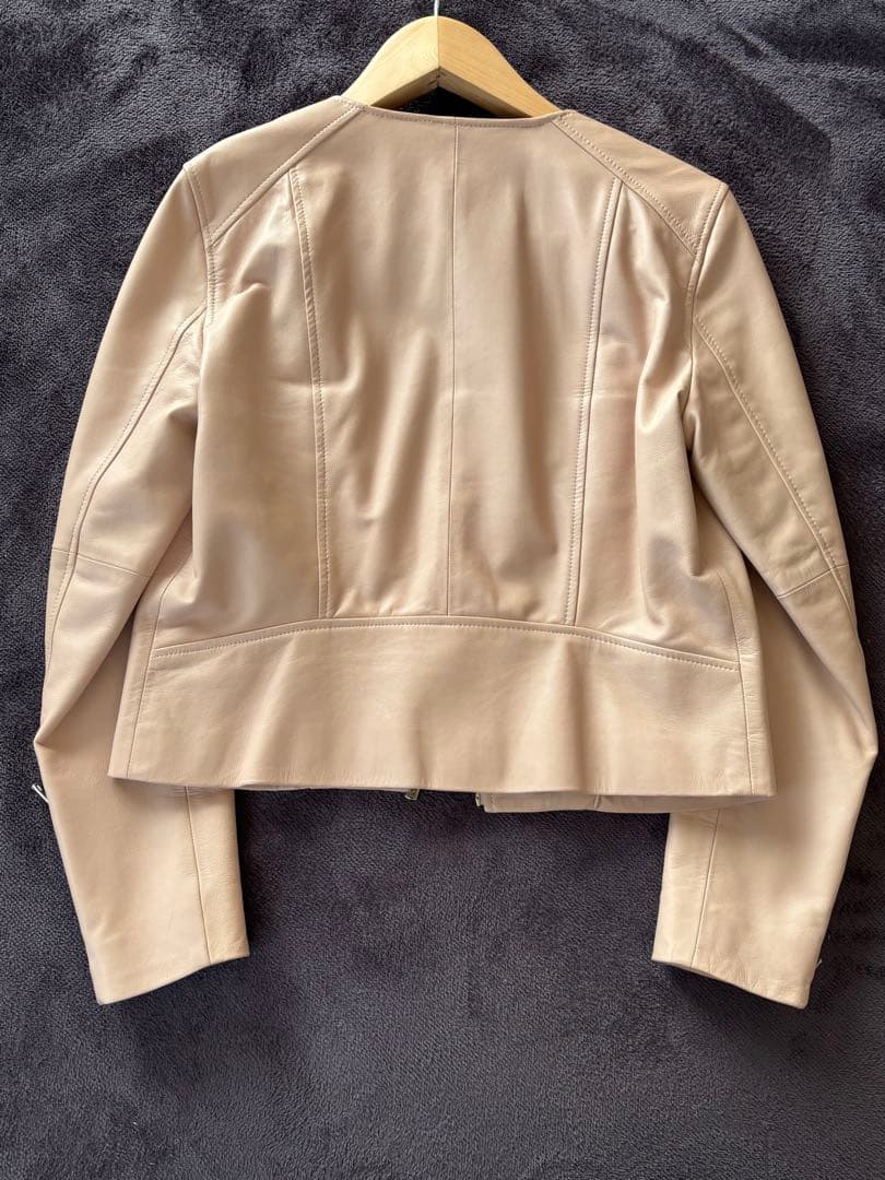 ANAYI ノーカラーレザージャケット ピンクベージュ38