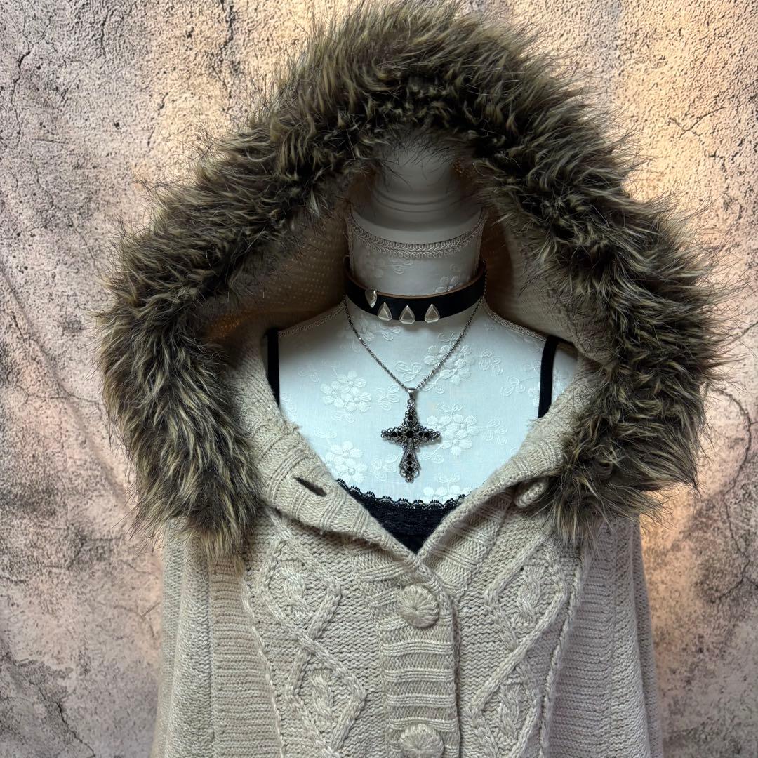 y2k 00s 森ガール　ニットポンチョ　スカート　2点セット　ファー　フリンジ