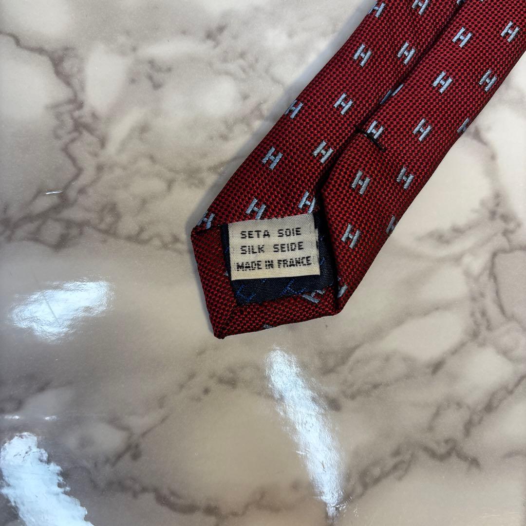 【極美品✨】HERMES ネクタイ　レッド　赤　ファソネ　H柄　ブルー　青色