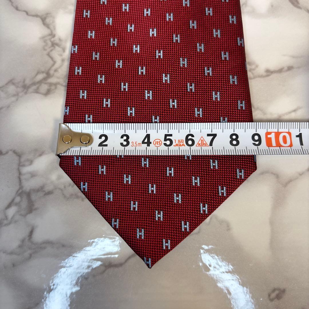 【極美品✨】HERMES ネクタイ　レッド　赤　ファソネ　H柄　ブルー　青色
