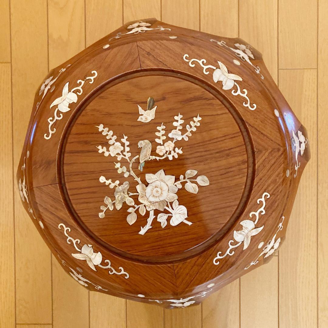 螺鈿細工 丸型座卓 丸椅子 スツール 腰掛け 中国美術 工芸品
