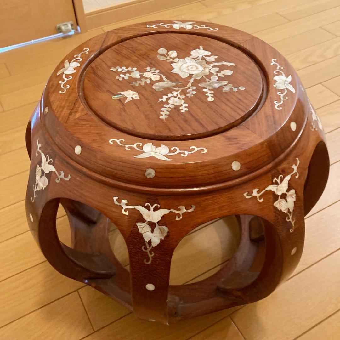 螺鈿細工 丸型座卓 丸椅子 スツール 腰掛け 中国美術 工芸品