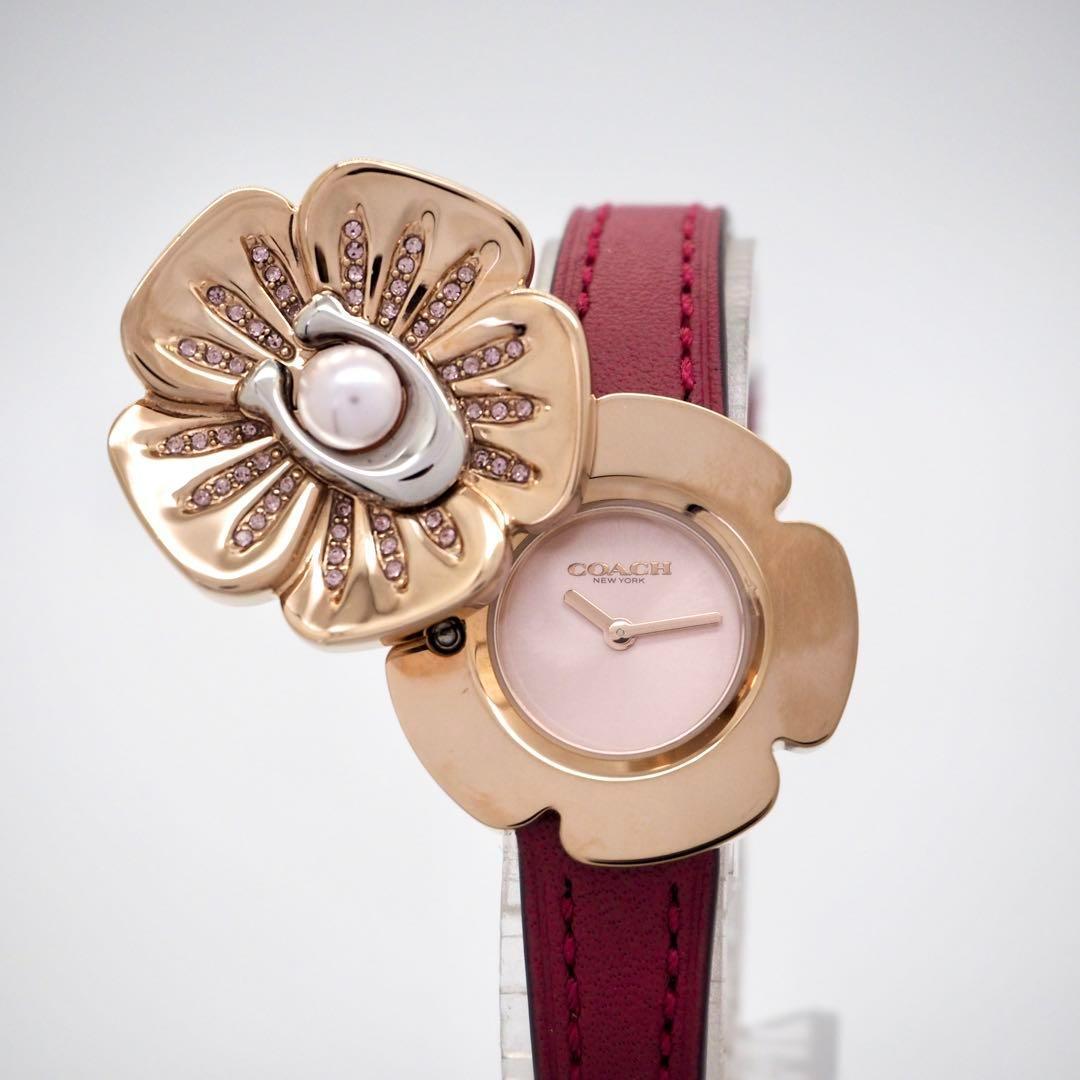 328 稼働【美品】COACH 時計　箱付き レディース　ティーローズ ゴールド