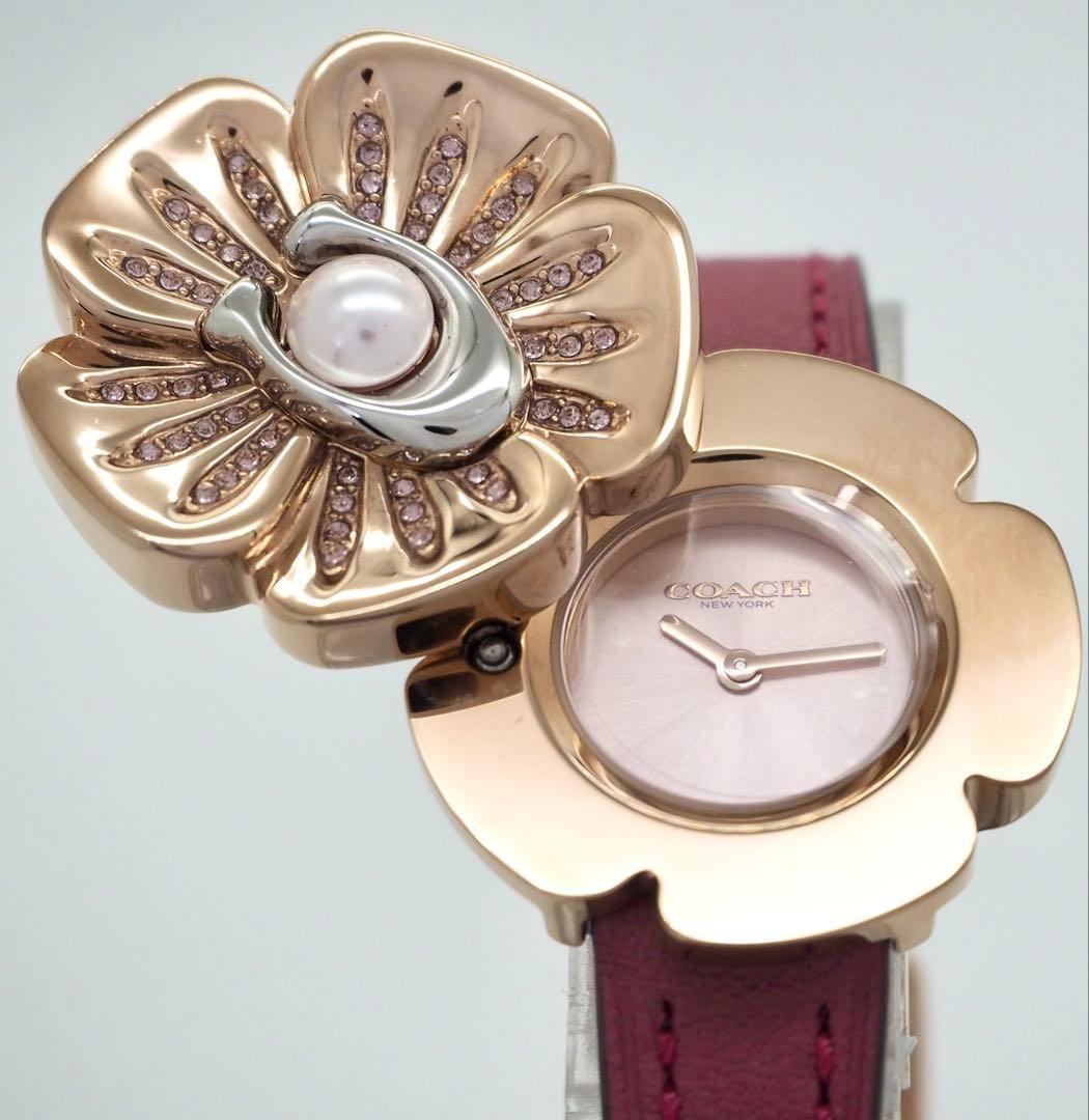 328 稼働【美品】COACH 時計　箱付き レディース　ティーローズ ゴールド