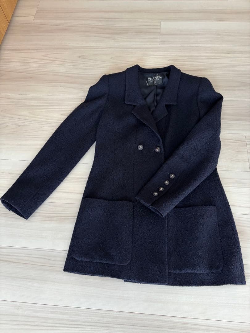 シャネル　ネイビー ダブルブレスト テーラードジャケット