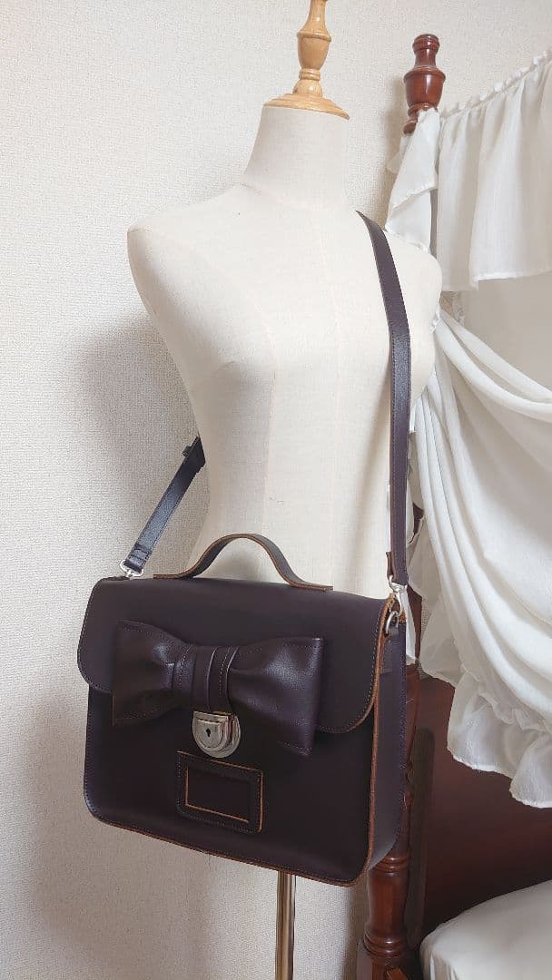 最終価格 Jane Marple/リボンサッチェルBag ダークブラウン