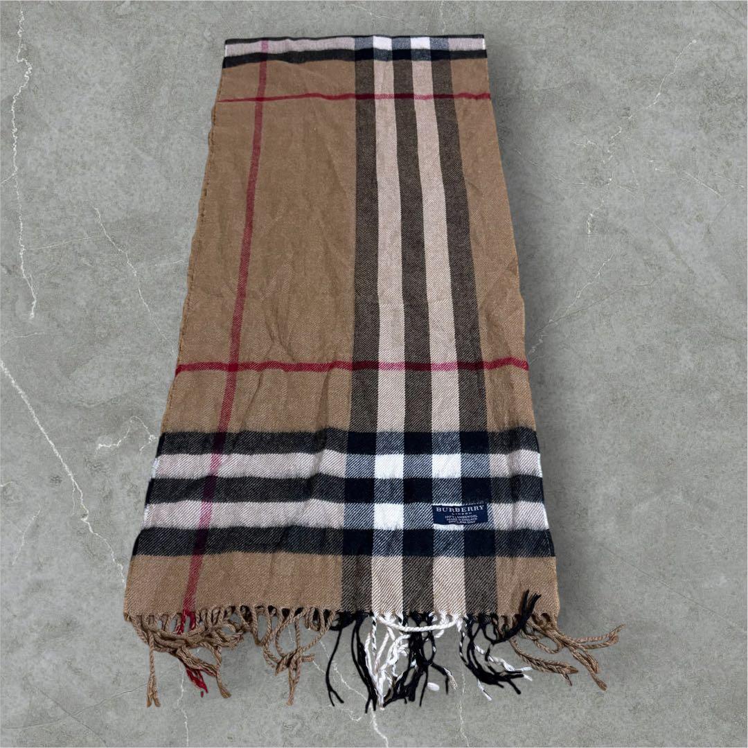 【I19】Burberryバーバリーラムウール100%ノバチェック大判マフラー