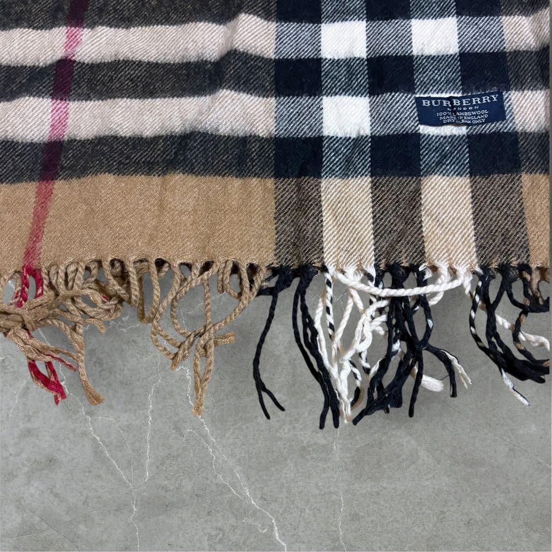 【I19】Burberryバーバリーラムウール100%ノバチェック大判マフラー