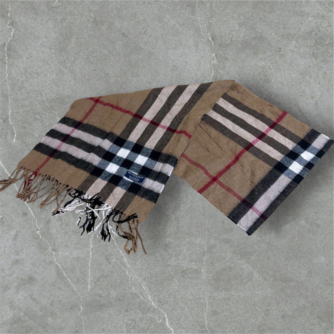 【I19】Burberryバーバリーラムウール100%ノバチェック大判マフラー