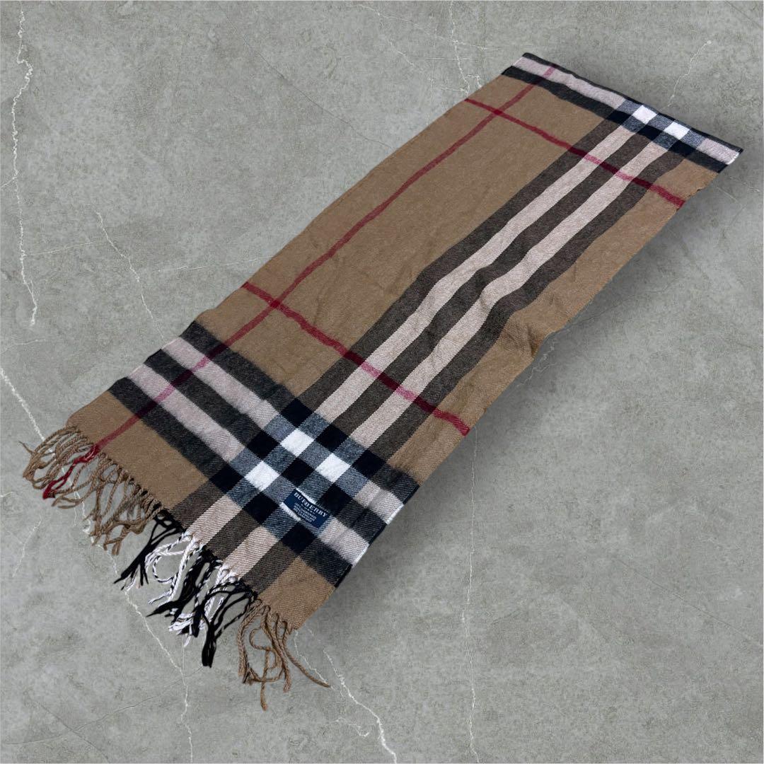 【I19】Burberryバーバリーラムウール100%ノバチェック大判マフラー