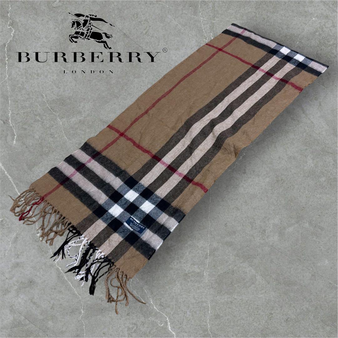 【I19】Burberryバーバリーラムウール100%ノバチェック大判マフラー