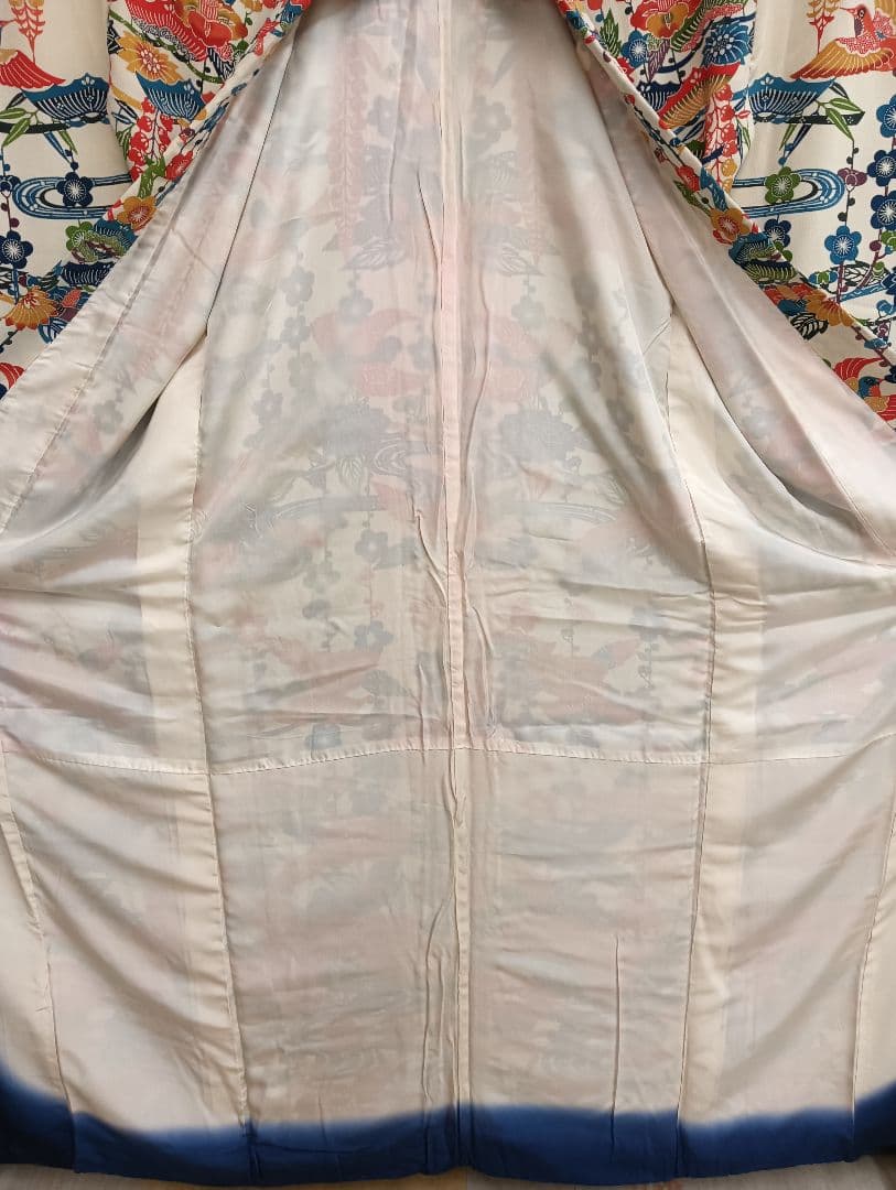 ナ3【1】◆美品◆正絹◆紅型・花鳥柄振袖 ＆六通袋帯＆帯締めセット◆レトロ