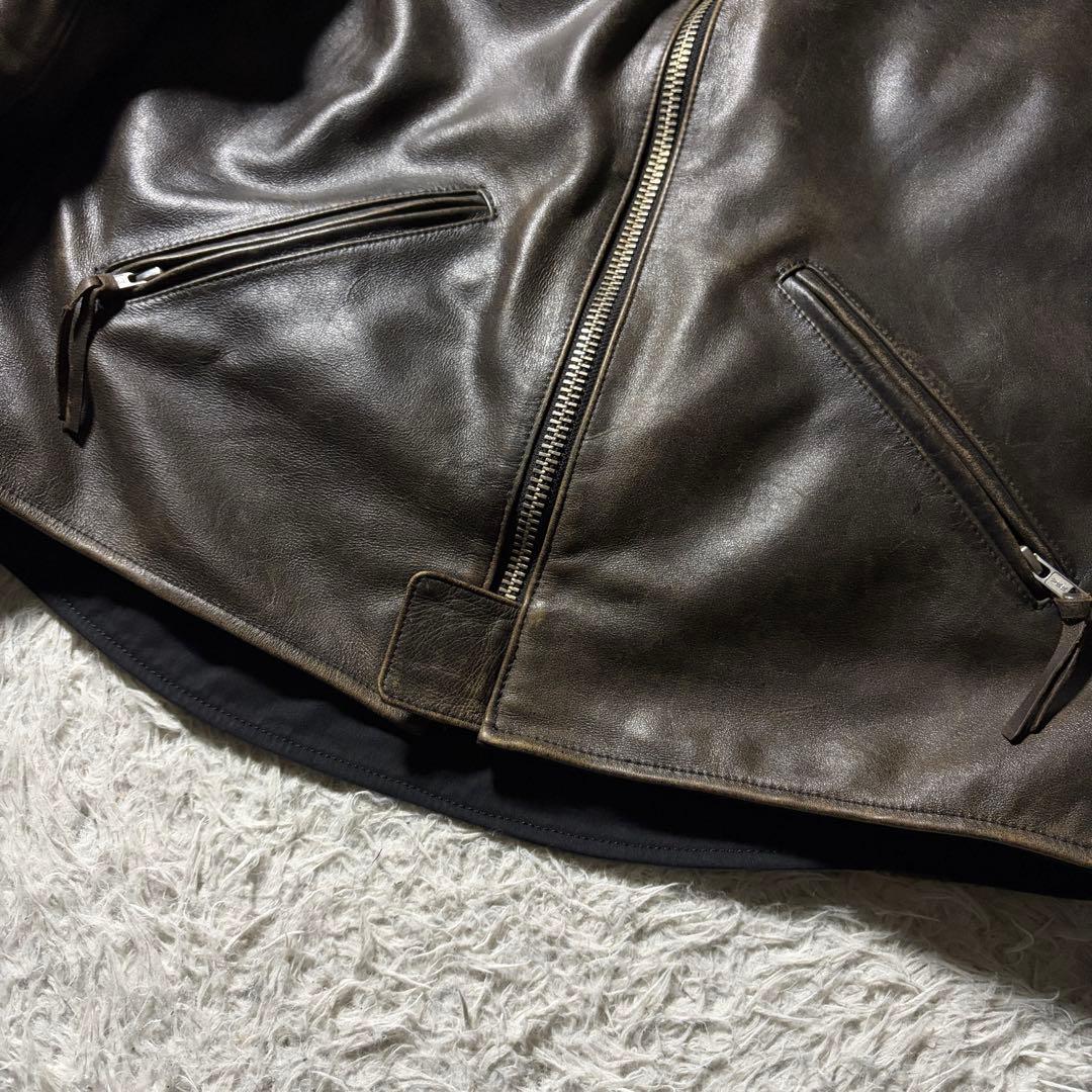 【雰囲気抜群】バイクウェア　プロテクター・ライナー付き　ブラック　本革　3L