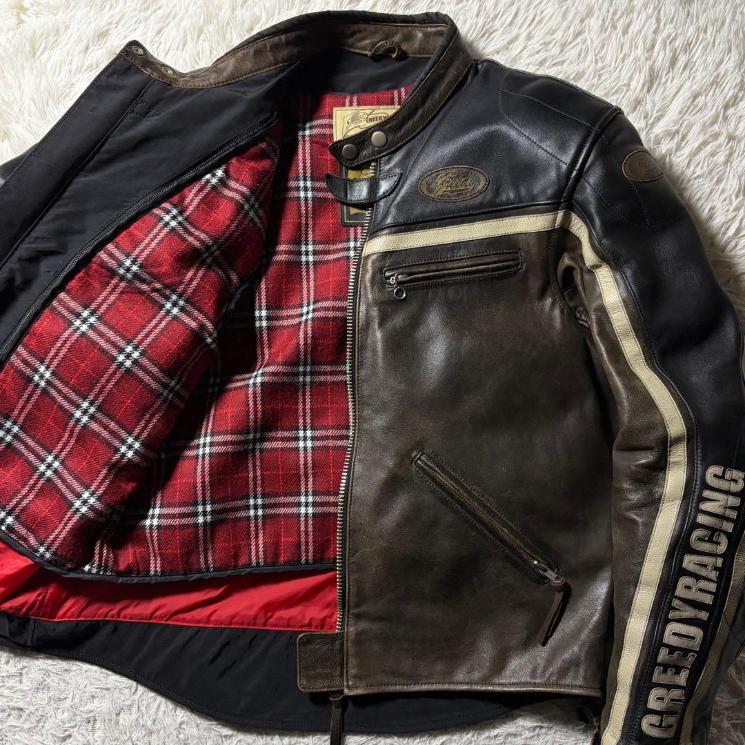 【雰囲気抜群】バイクウェア　プロテクター・ライナー付き　ブラック　本革　3L