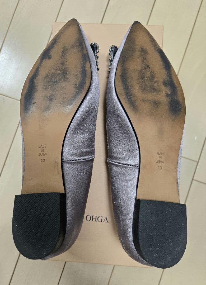 hana→OHGA、サテンビューパンプス、モカ、23cm