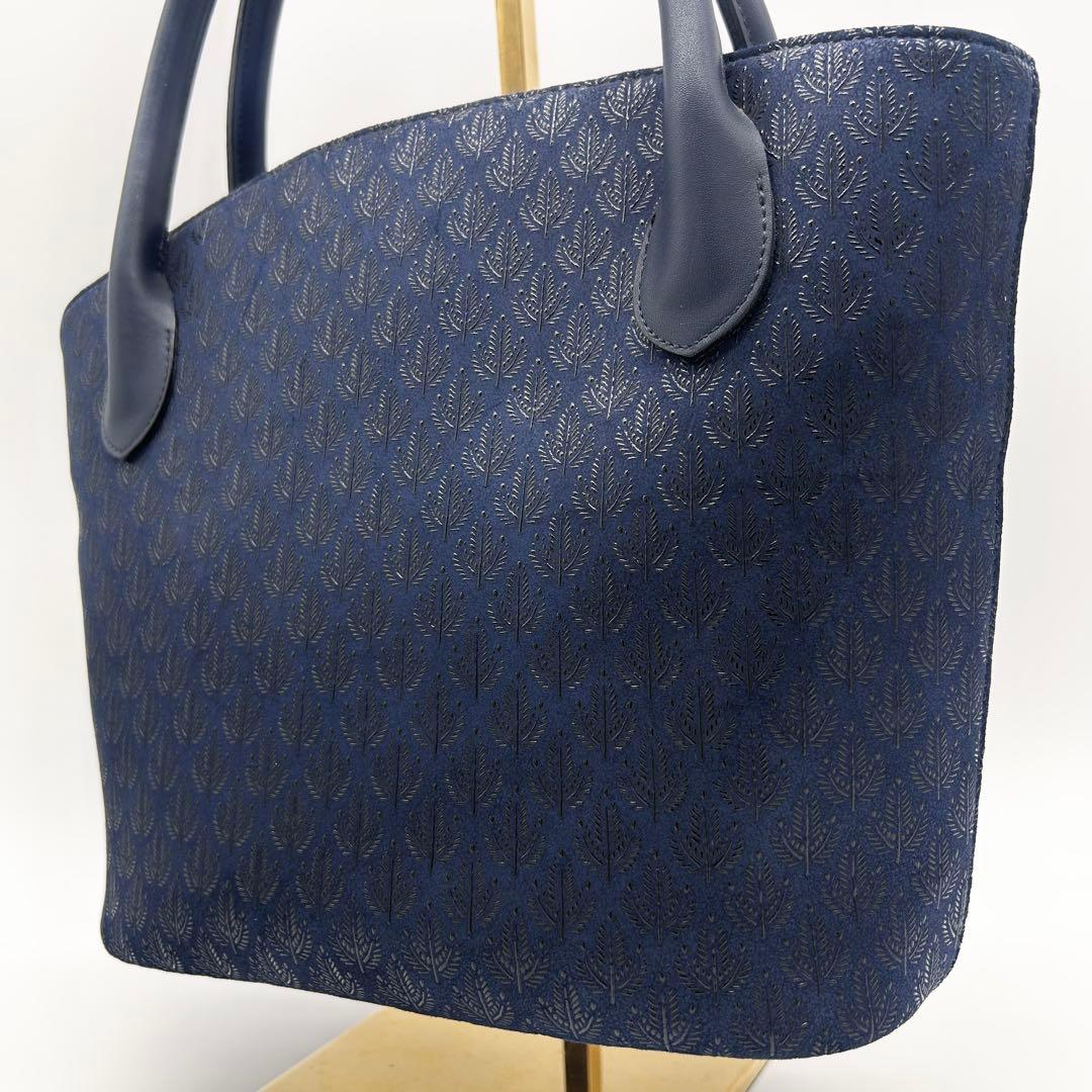 A818【美品】印傳屋 トートバッグ 肩掛け 濃紺 ジャガード 和柄 自立