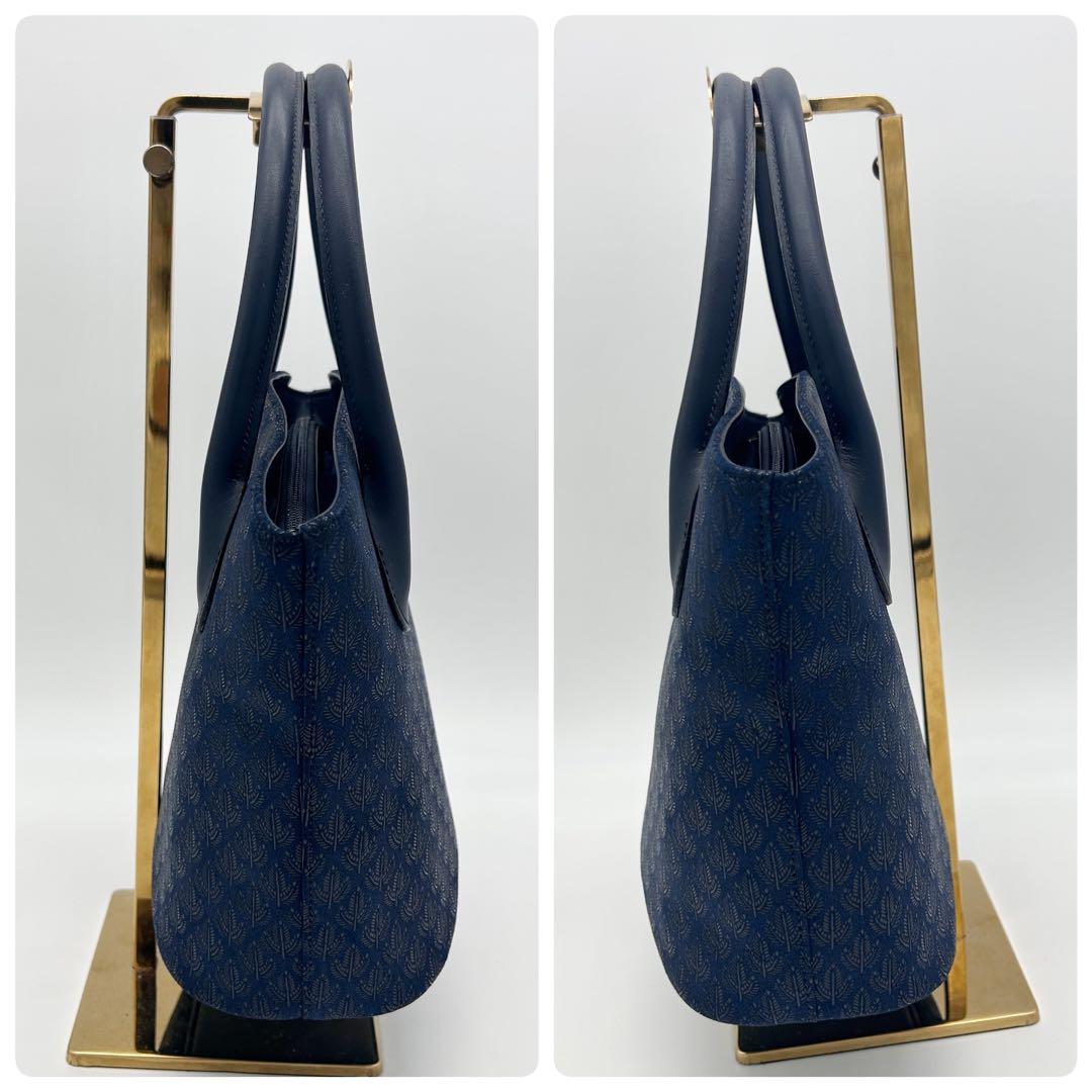 A818【美品】印傳屋 トートバッグ 肩掛け 濃紺 ジャガード 和柄 自立