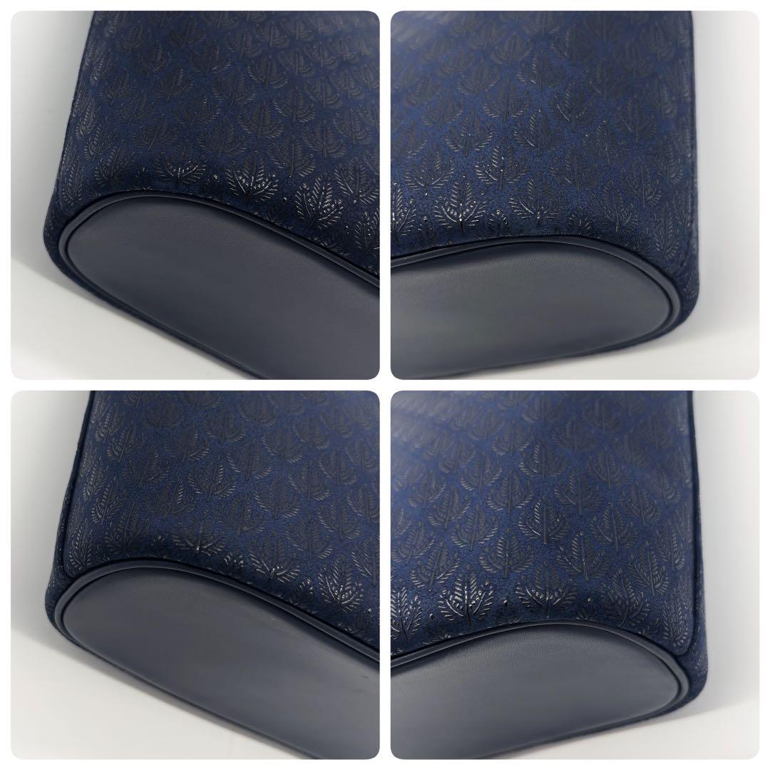 A818【美品】印傳屋 トートバッグ 肩掛け 濃紺 ジャガード 和柄 自立