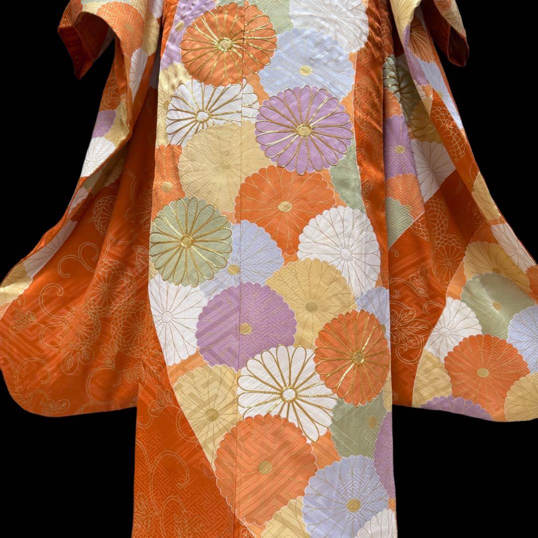 振袖５点セット　セミアンティーク　菊模様　西陣織袋帯　成人式　161.5cm位迄