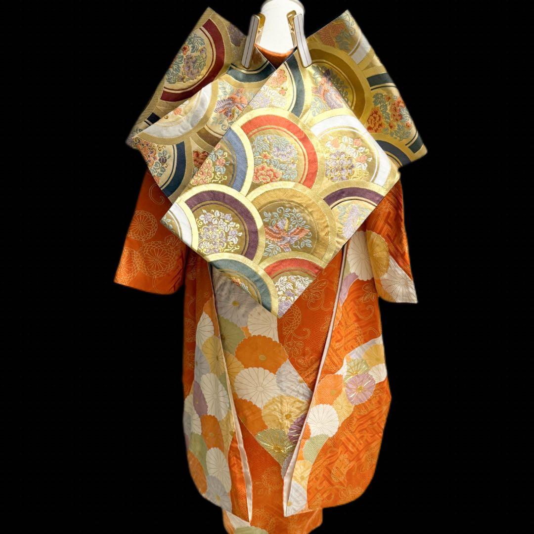 振袖５点セット　セミアンティーク　菊模様　西陣織袋帯　成人式　161.5cm位迄