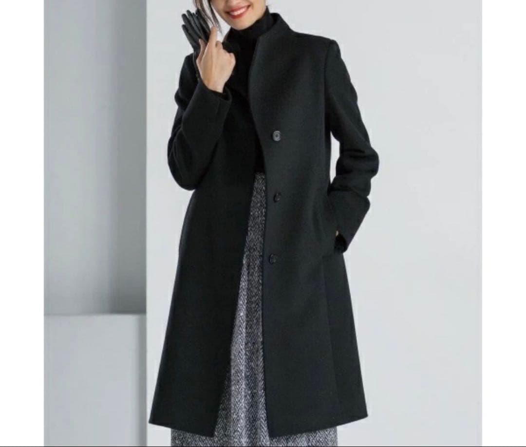 【新品】23区 ウールアンゴラ ビーバースタンドカラーコート 黒44