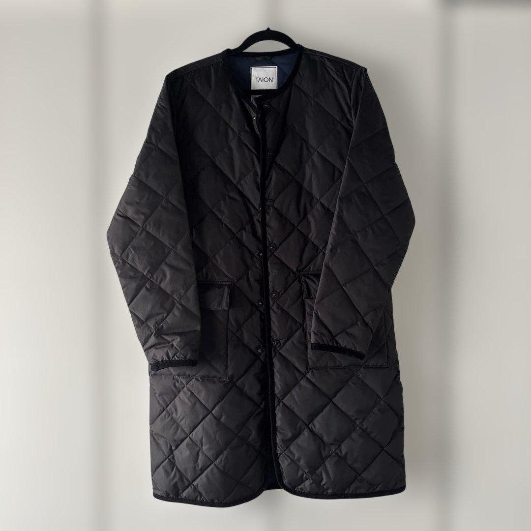 SHIPS any別注 TAION キルティングコート ブラック ロングコート