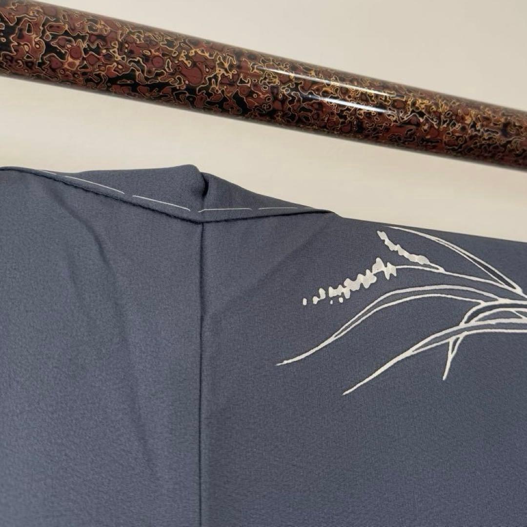 しつけ付き　正絹　袷　現代　広襟　訪問着　着物　165 二代目　山田栄一　紺　青