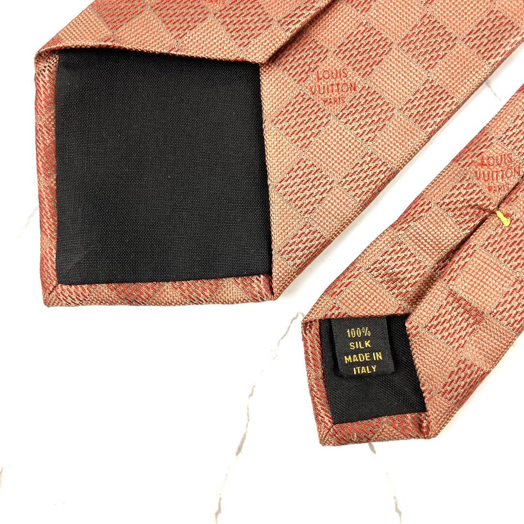 ルイヴィトン　ネクタイ　ダミエ　ロゴ　ソリッド　ジャガード　ブラウン