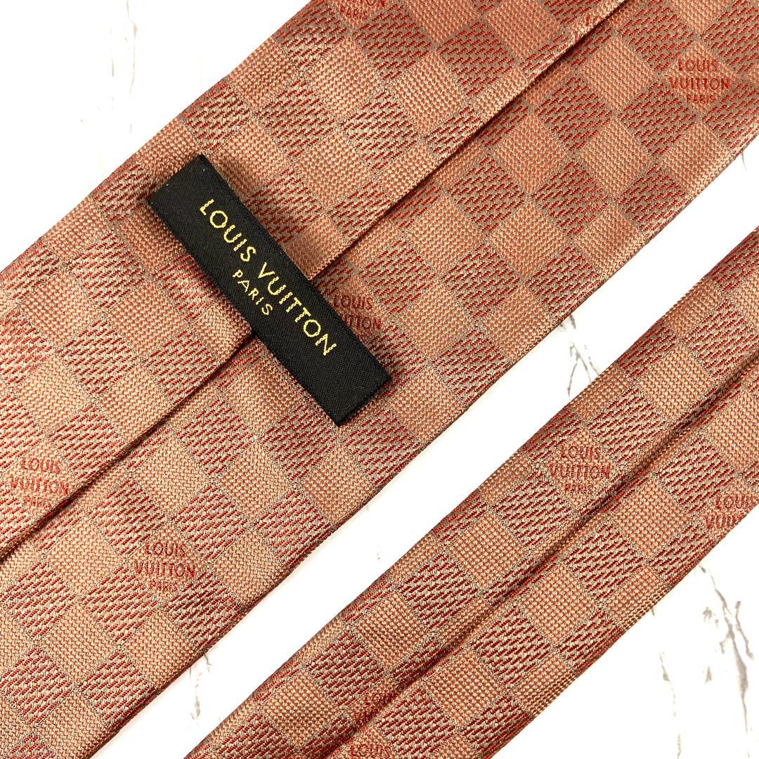 ルイヴィトン　ネクタイ　ダミエ　ロゴ　ソリッド　ジャガード　ブラウン