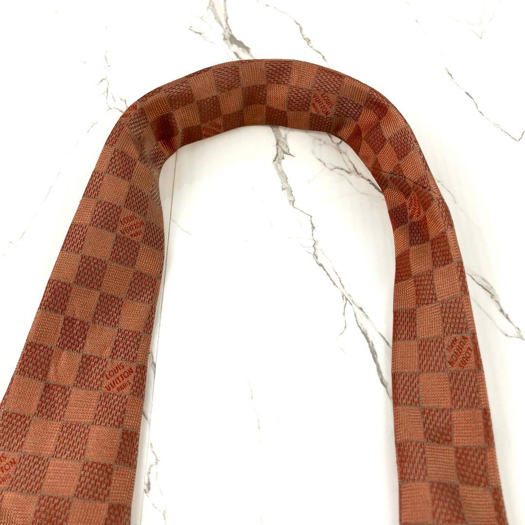 ルイヴィトン　ネクタイ　ダミエ　ロゴ　ソリッド　ジャガード　ブラウン