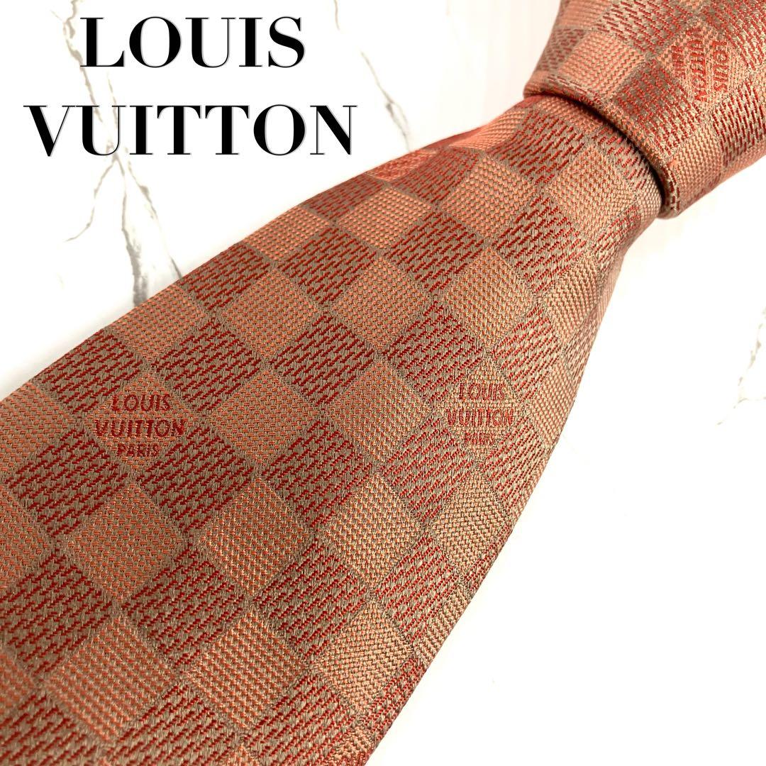 ルイヴィトン　ネクタイ　ダミエ　ロゴ　ソリッド　ジャガード　ブラウン