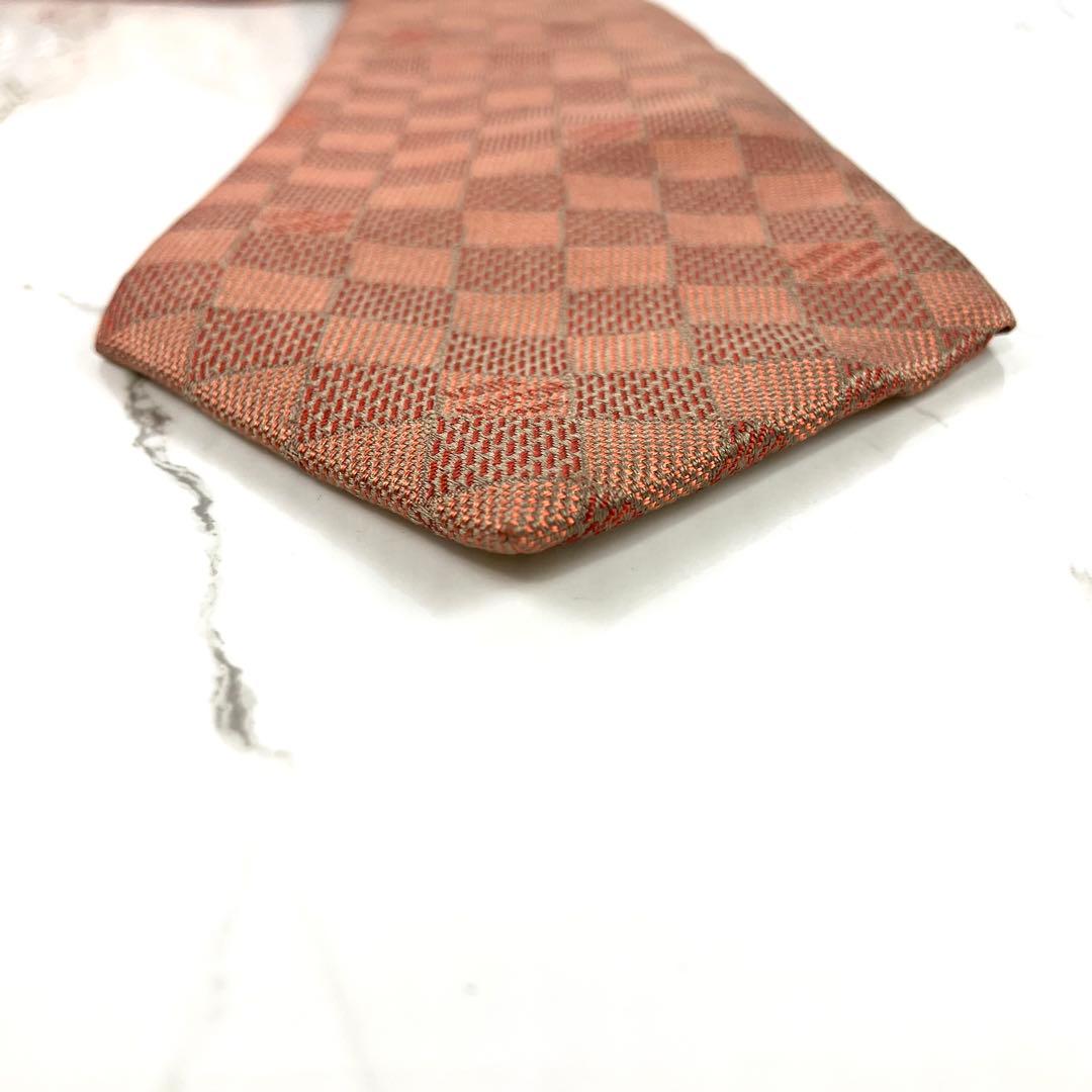 ルイヴィトン　ネクタイ　ダミエ　ロゴ　ソリッド　ジャガード　ブラウン