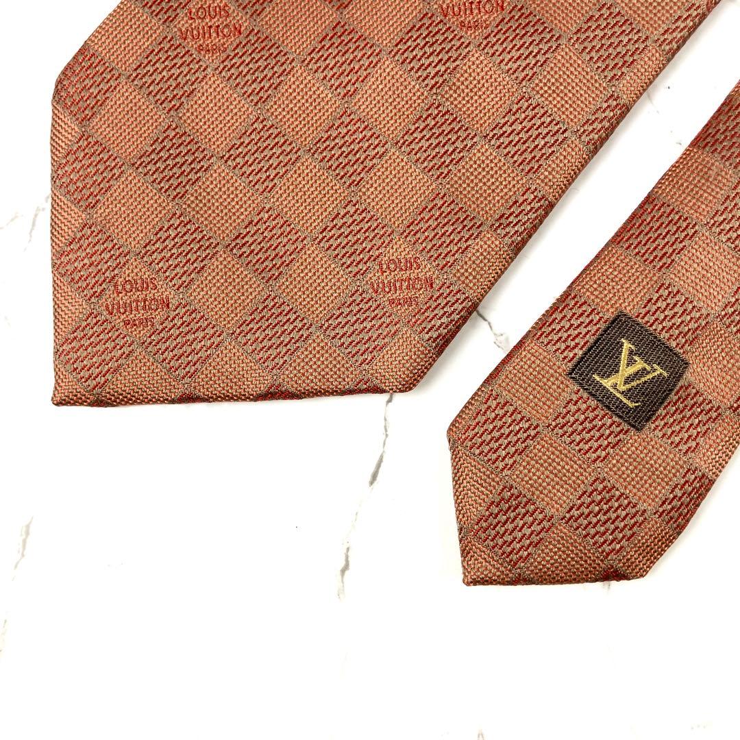 ルイヴィトン　ネクタイ　ダミエ　ロゴ　ソリッド　ジャガード　ブラウン