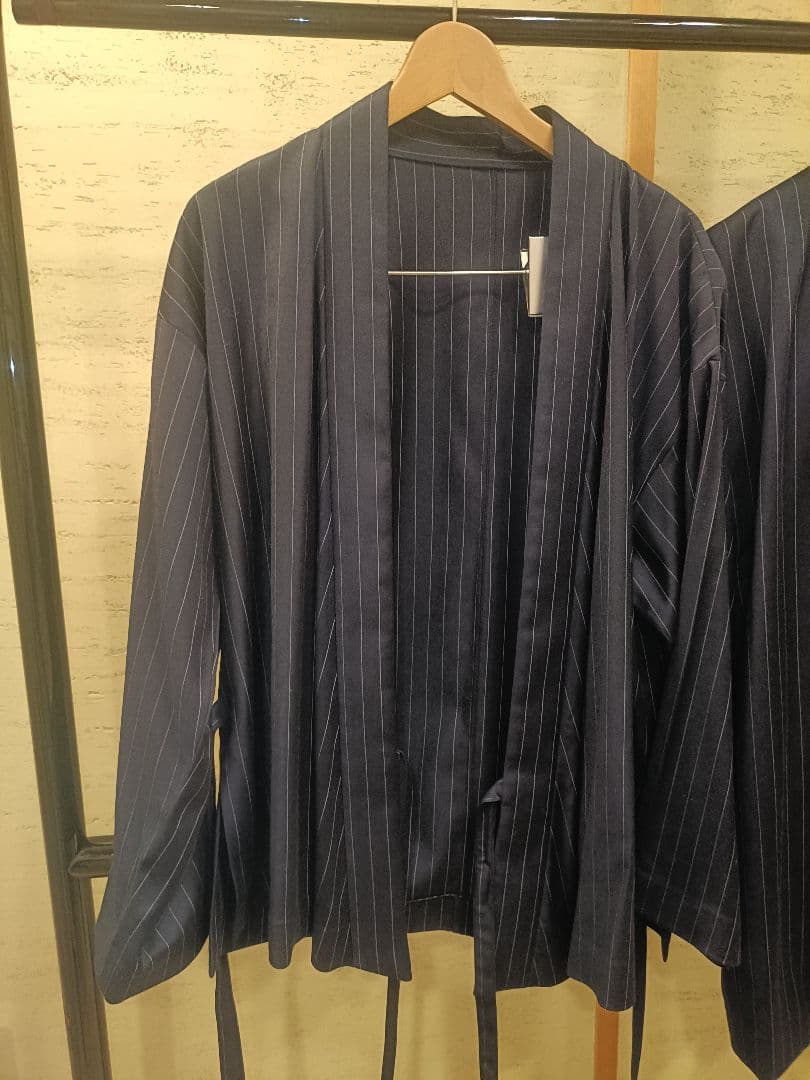 Japan Style 男の創作着物和風スーツ 　（3点）ネイビーストライプ　M