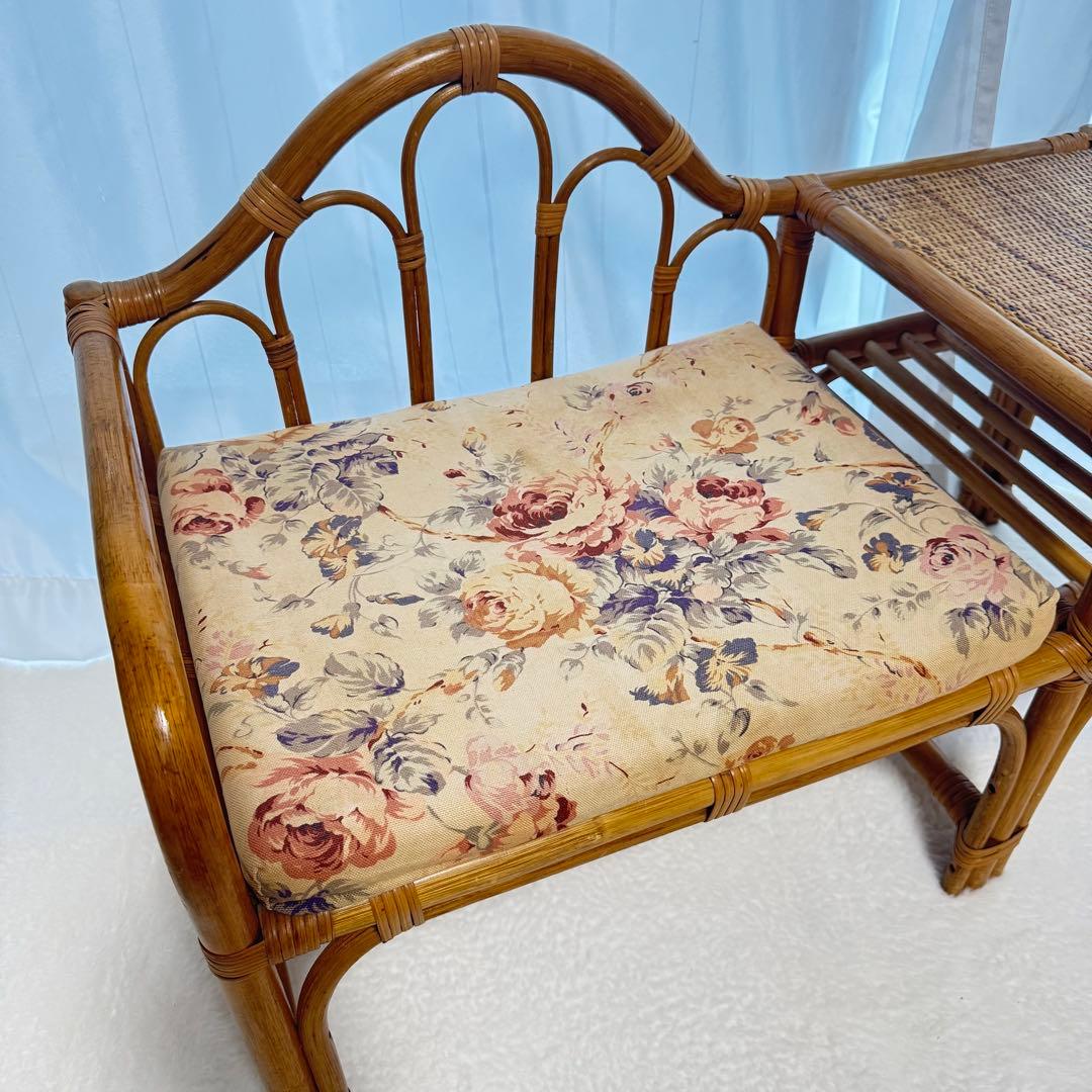 レア♡籐椅子 ラタンチェア サイドテーブル アンティーク レトロ クッション付