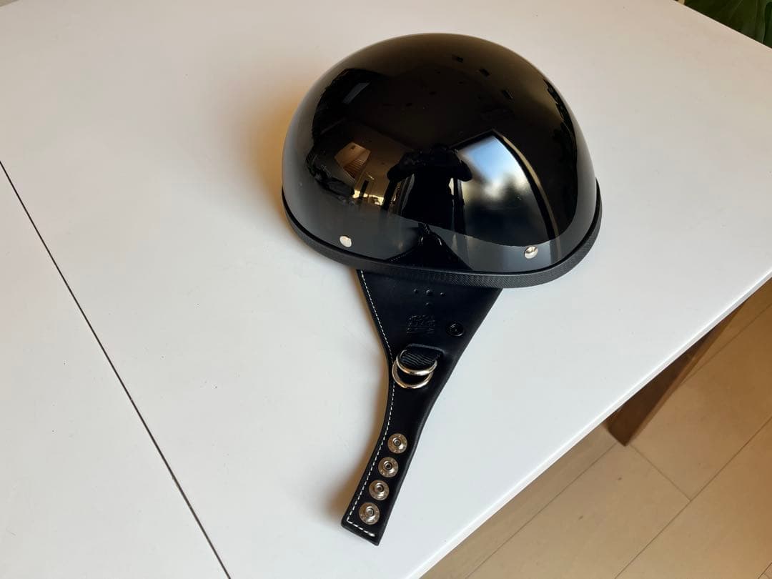 【美品】tt&coイーグルロードブラック本革イヤーカバー付ハーフヘルメット