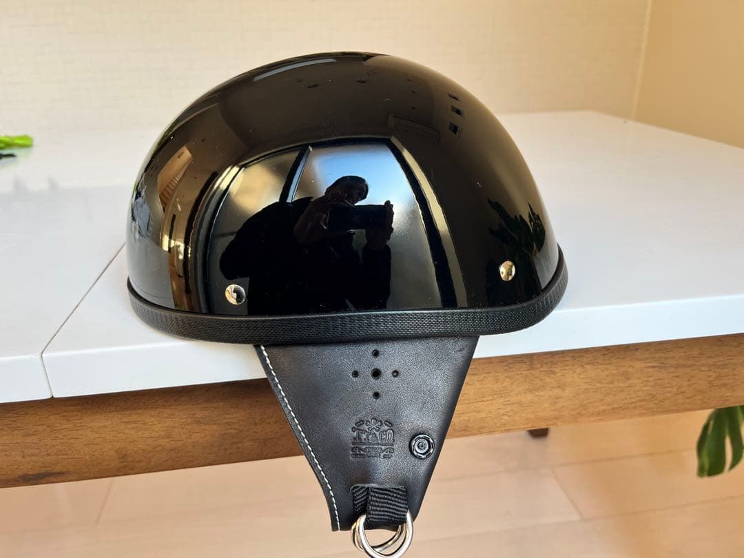 【美品】tt&coイーグルロードブラック本革イヤーカバー付ハーフヘルメット