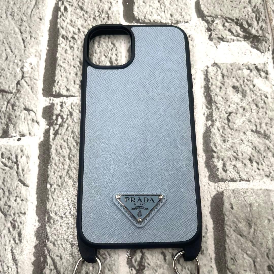 美品付属完備IC搭載✨プラダ iPhone14/15plus 三角 サフィアーノ