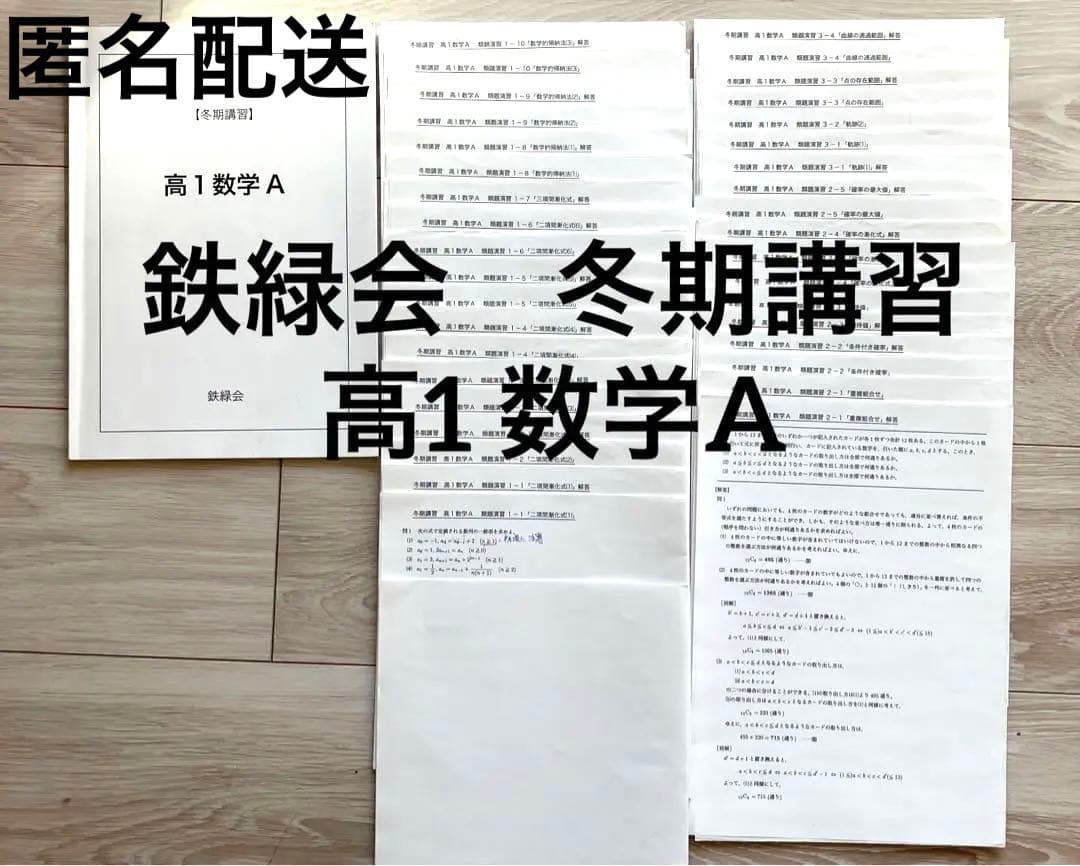 【匿名配送】鉄緑会　冬期講習　高1数学A 問題　授業プリント