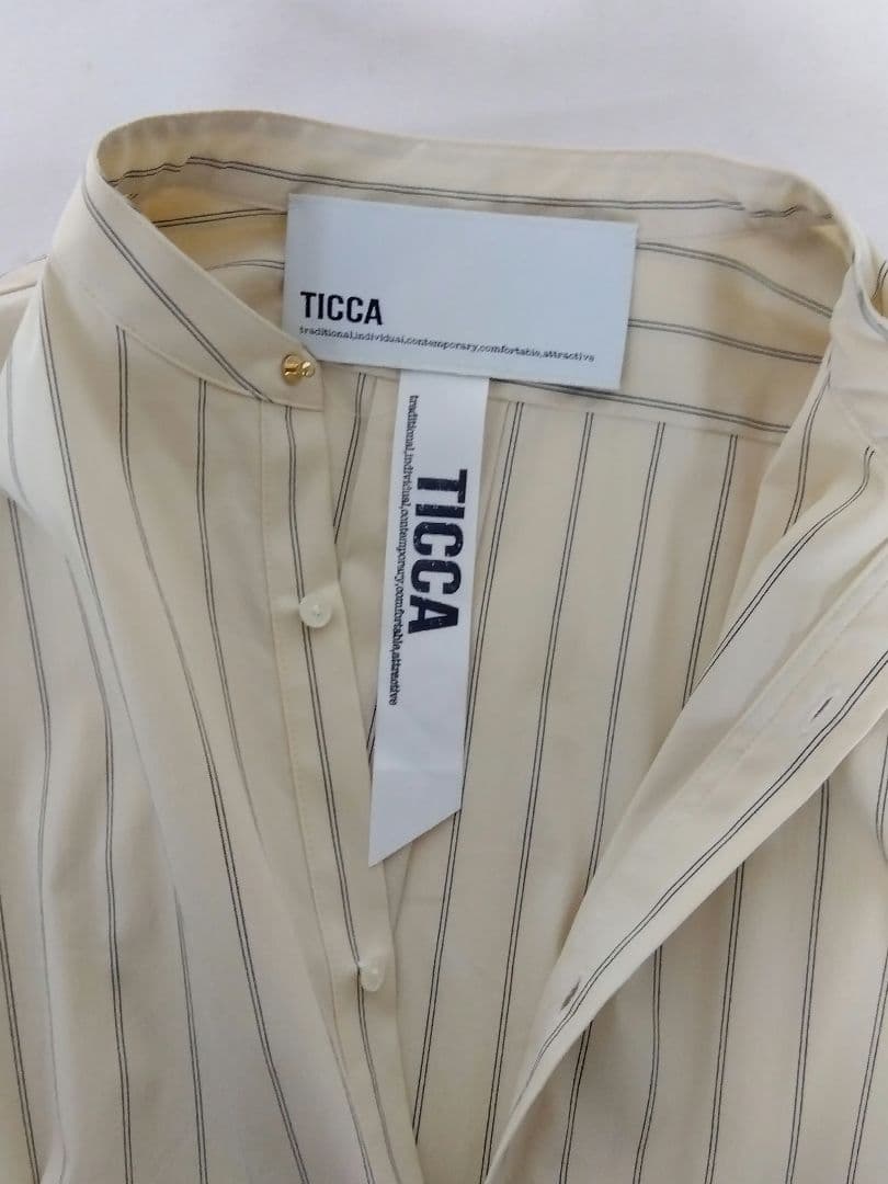 ほぼ未使用✨TICCA バンドカラーストライプシャツワンピース