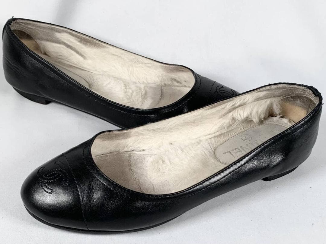 【正規】美品 シャネル CHANEL ココマーク レザー フラットシューズ 39