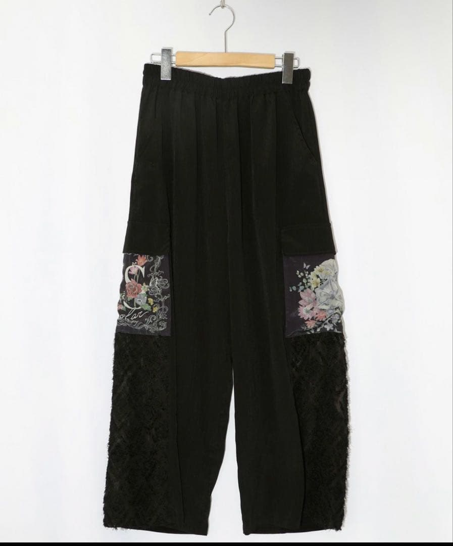 イズスカラー 花蝶フリンジシフォン 異素材MIXカーゴパンツ