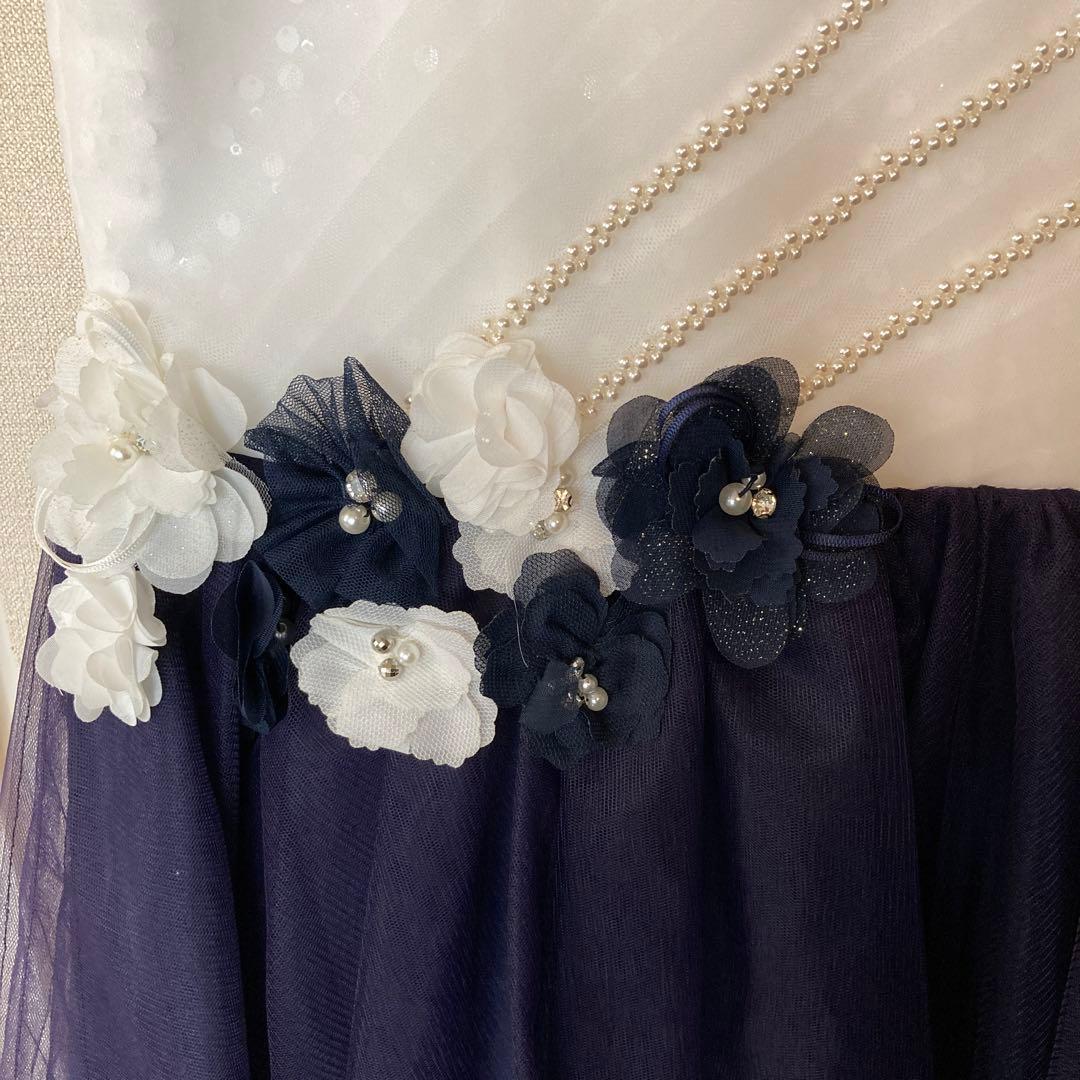 DRESCCO ネイビーとホワイトのフォーマルドレス140