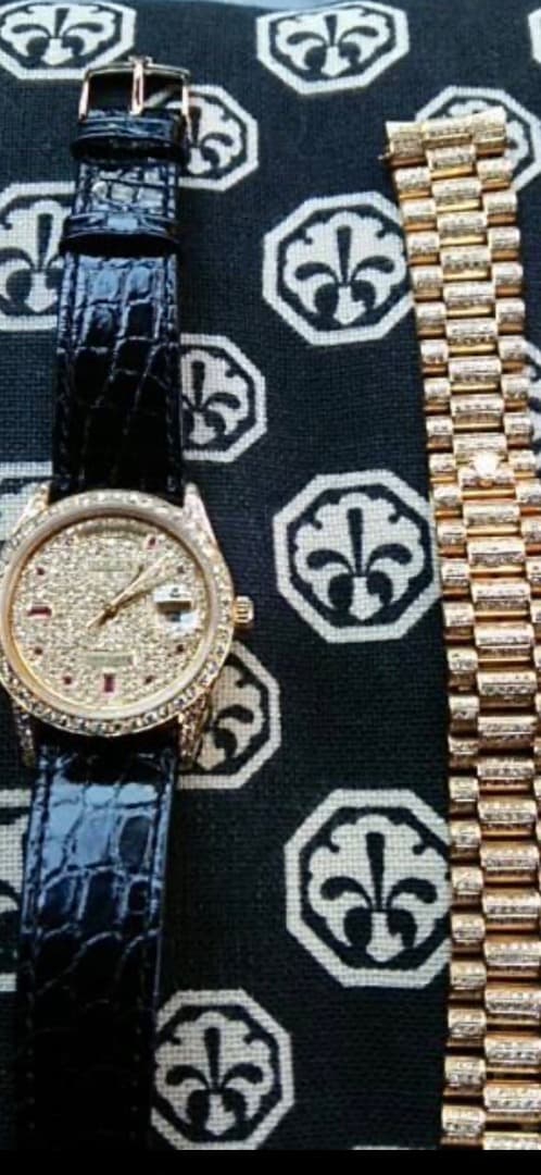 ロレックス クロコ黒レザー 時計バンド 18金無垢ゴールドバックル