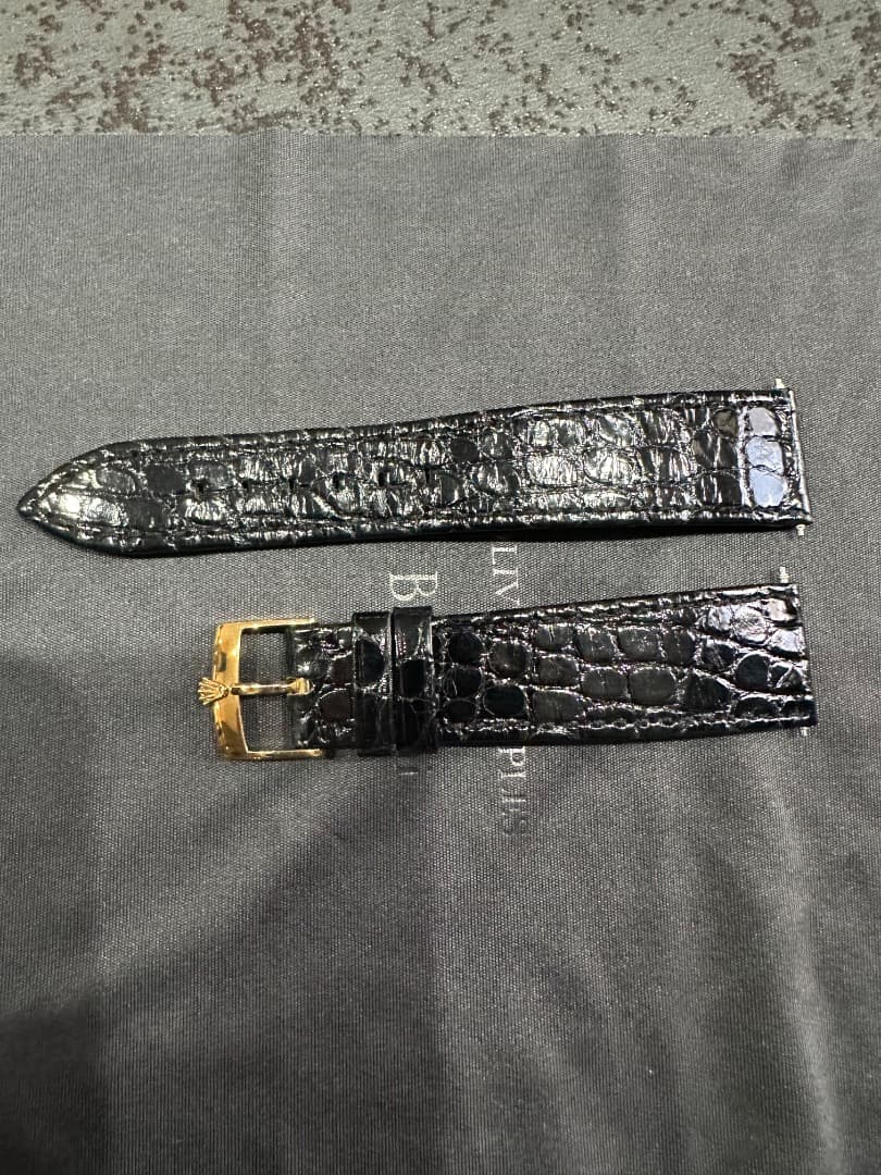 ロレックス クロコ黒レザー 時計バンド 18金無垢ゴールドバックル