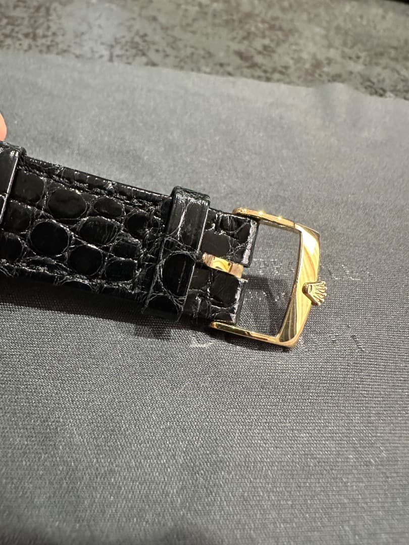 ロレックス クロコ黒レザー 時計バンド 18金無垢ゴールドバックル